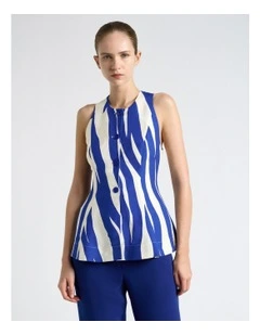 Broken Stripe Peplum Top in Blue