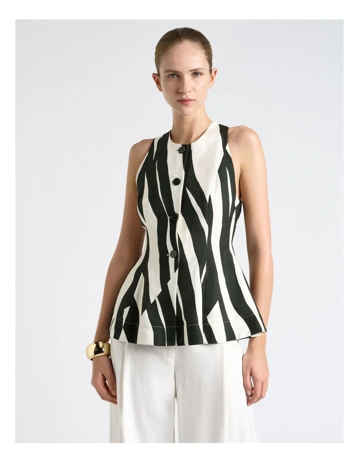 Broken Stripe Peplum Top in Green image 1