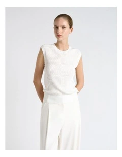 Textured Round Neck Knit Tank in Cream