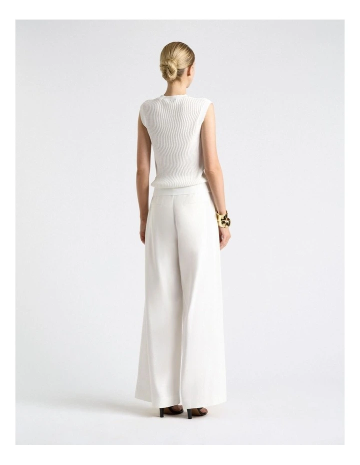 Textured Round Neck Knit Tank in Cream image 2