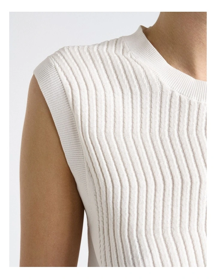 Textured Round Neck Knit Tank in Cream image 3