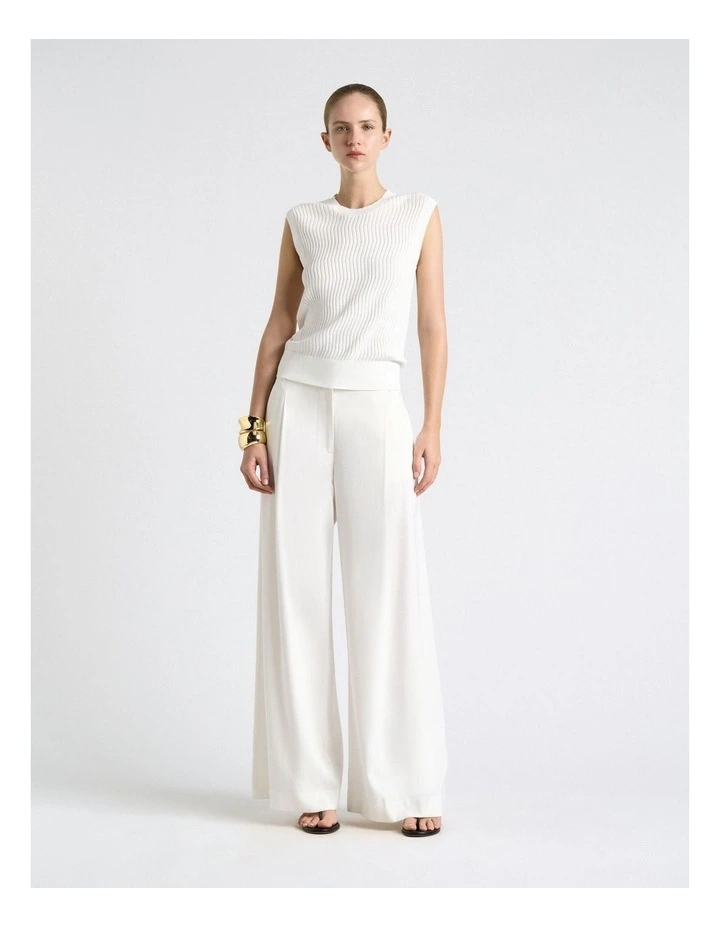 Textured Round Neck Knit Tank in Cream image 4