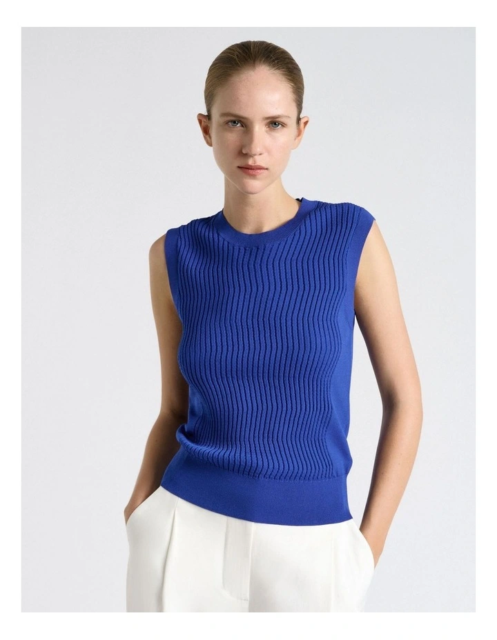 Textured Round Neck Knit Tank in Blue image 1
