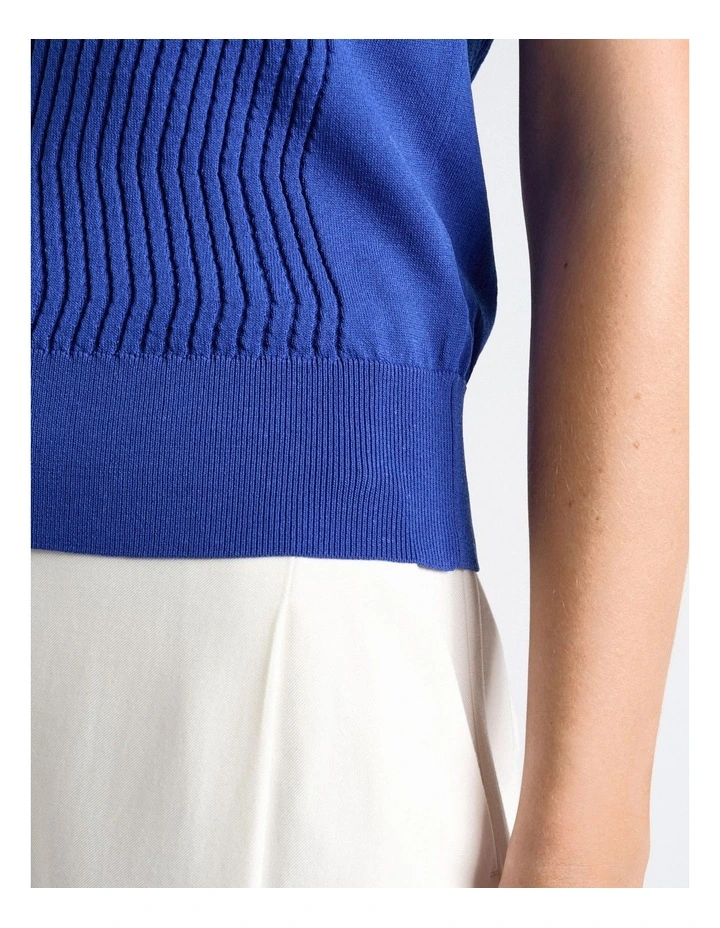 Textured Round Neck Knit Tank in Blue image 3