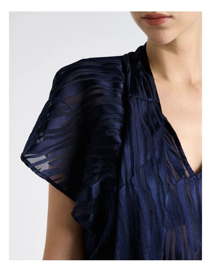 Broken Stripe Burnout Tie Neck Blouse in Blue image 3