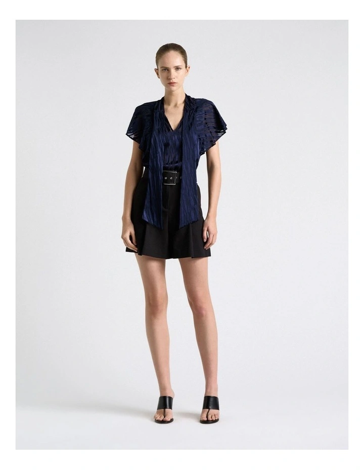 Broken Stripe Burnout Tie Neck Blouse in Blue image 4