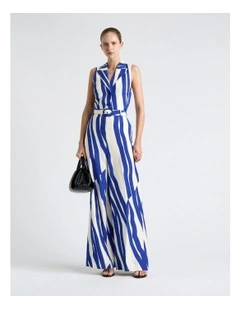 Broken Stripe Wide Leg Jumpsuit in Blue