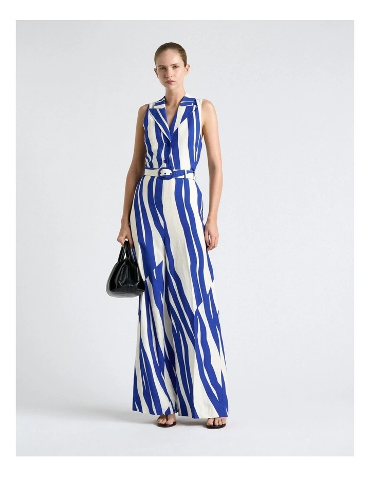 Broken Stripe Wide Leg Jumpsuit in Blue image 1
