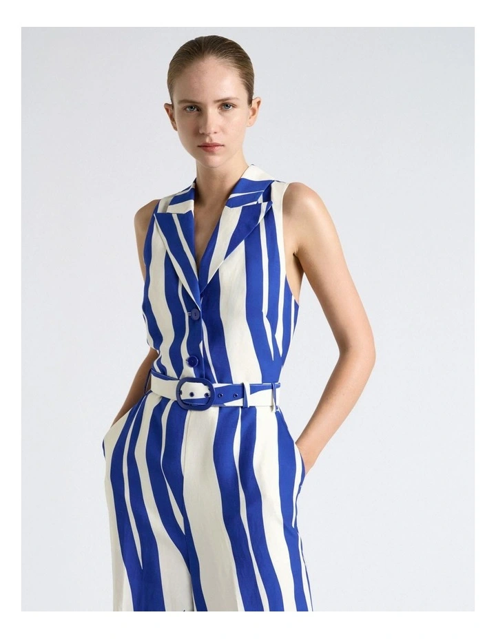 Broken Stripe Wide Leg Jumpsuit in Blue image 3