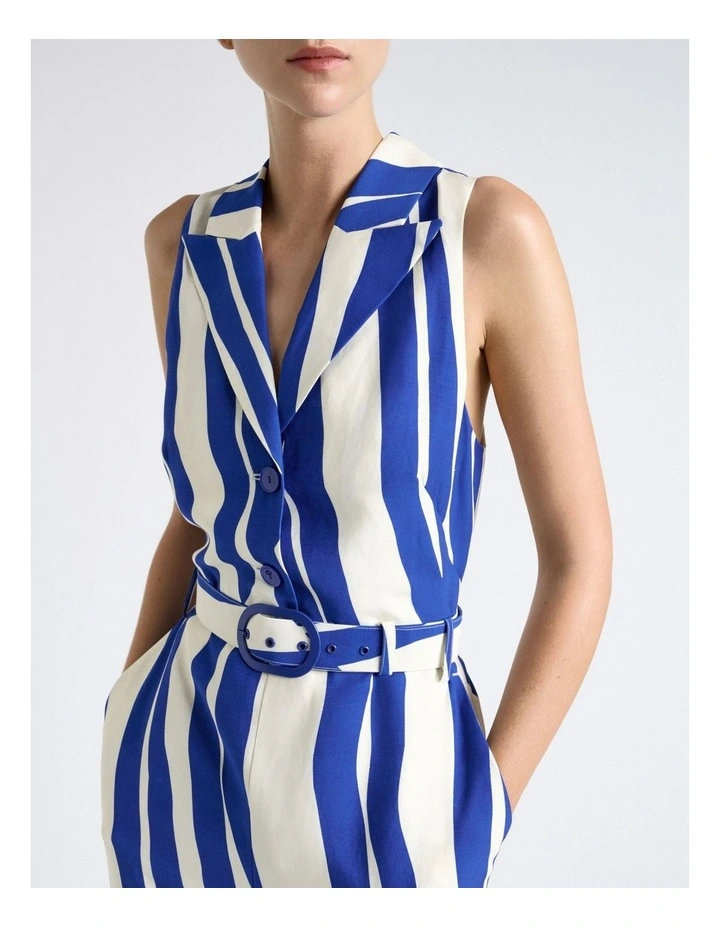 Broken Stripe Wide Leg Jumpsuit in Blue image 4
