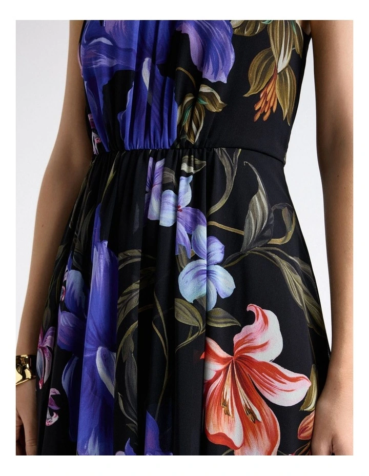 Midnight Tropical Halter Georgette Dress in Black image 4