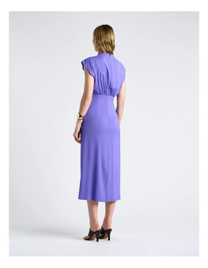 Stretch Viscose Draped Midi Dress in Blue image 2