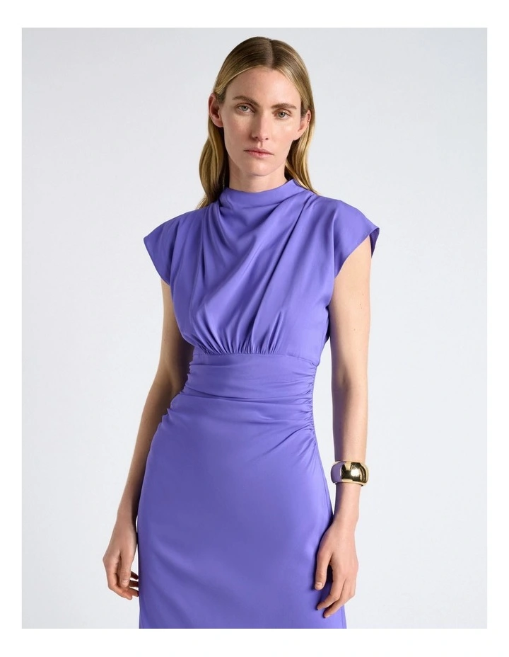 Stretch Viscose Draped Midi Dress in Blue image 3