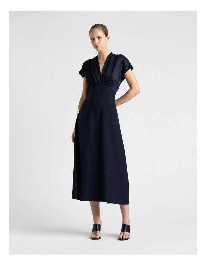 Viscose Blend Sculpted Bodice Dress in Blue image 1