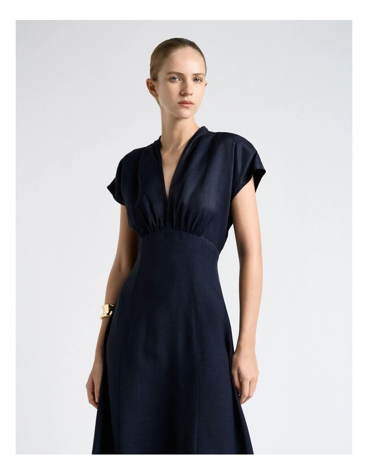 Viscose Blend Sculpted Bodice Dress in Blue image 3