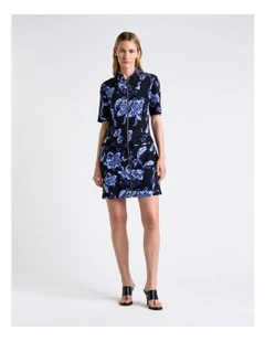 Chintz Floral Mini Dress in Navy Blue