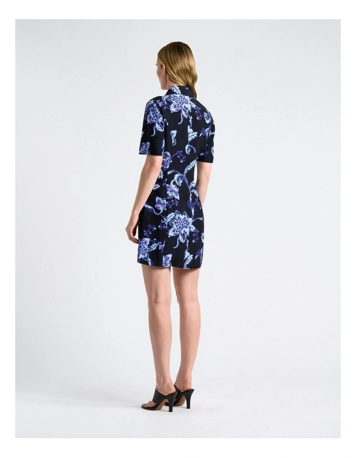 Chintz Floral Mini Dress in Navy Blue image 2