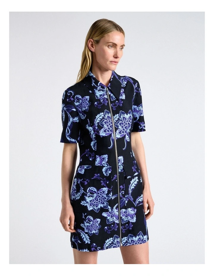 Chintz Floral Mini Dress in Navy Blue image 3