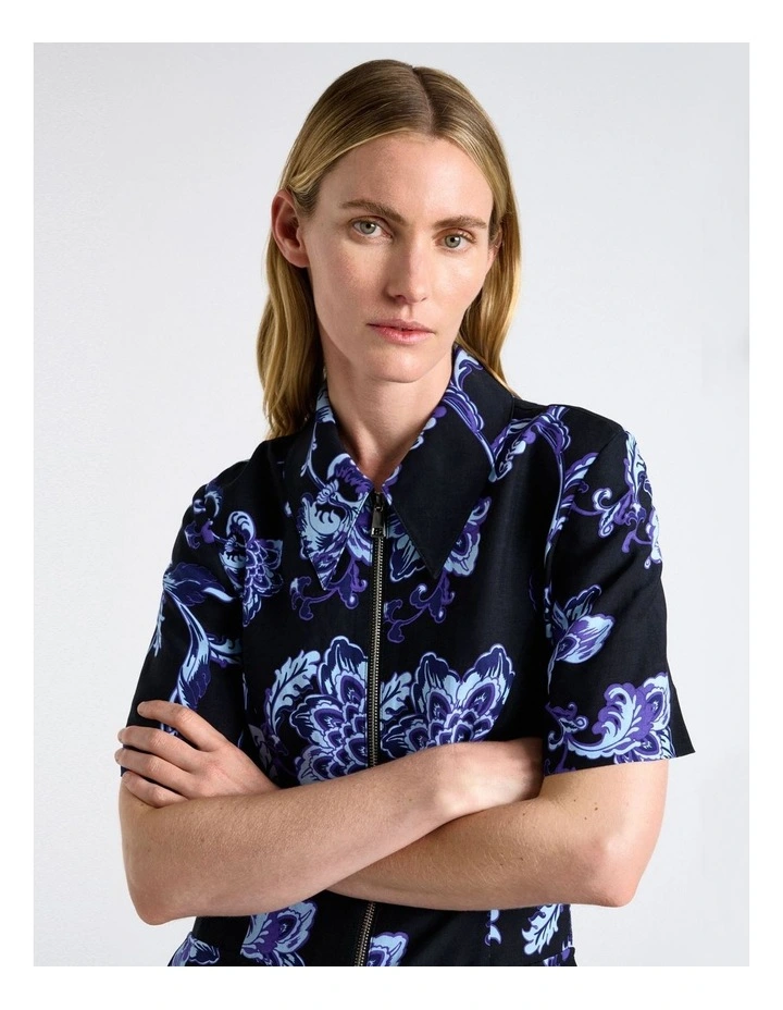 Chintz Floral Mini Dress in Navy Blue image 4