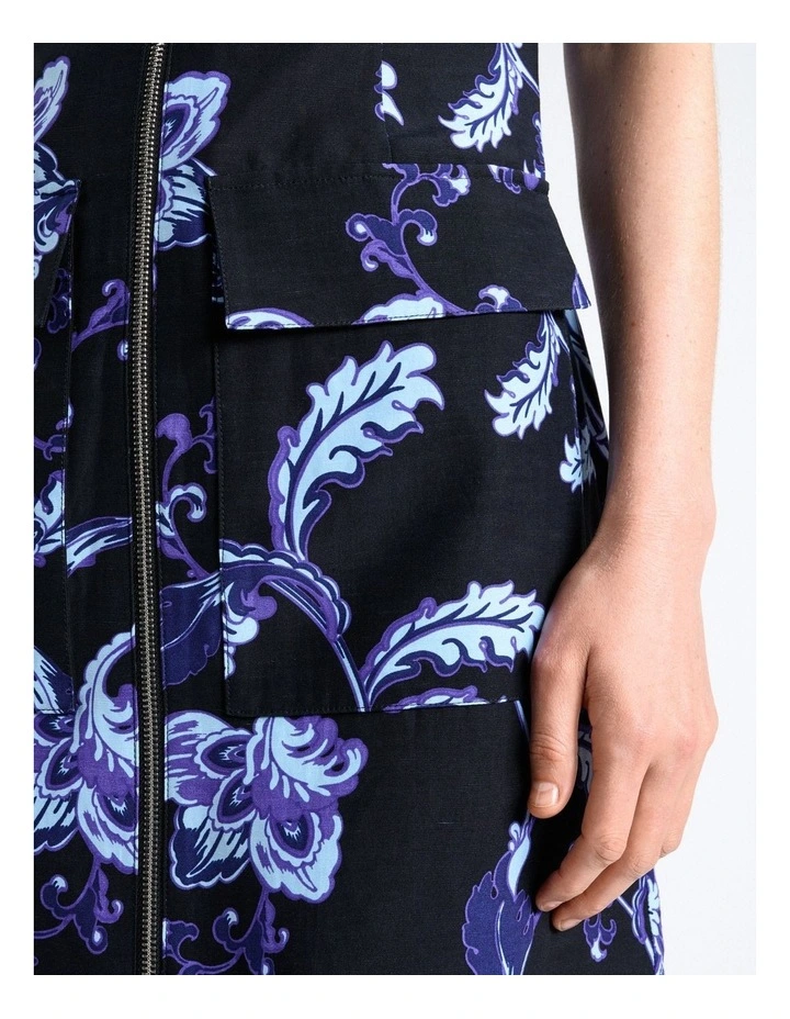 Chintz Floral Mini Dress in Navy Blue image 5