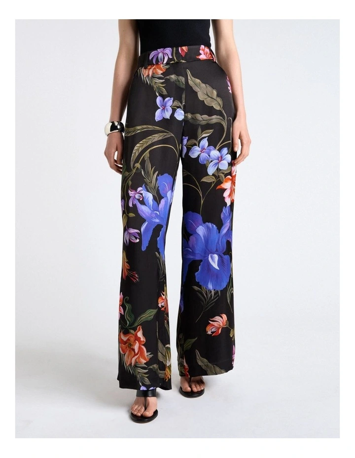 Midnight Tropical Piped Wide Leg Pant in Black image 1
