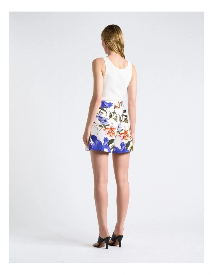 Ivory Tropical Reverie Belted Shorts in White image 2