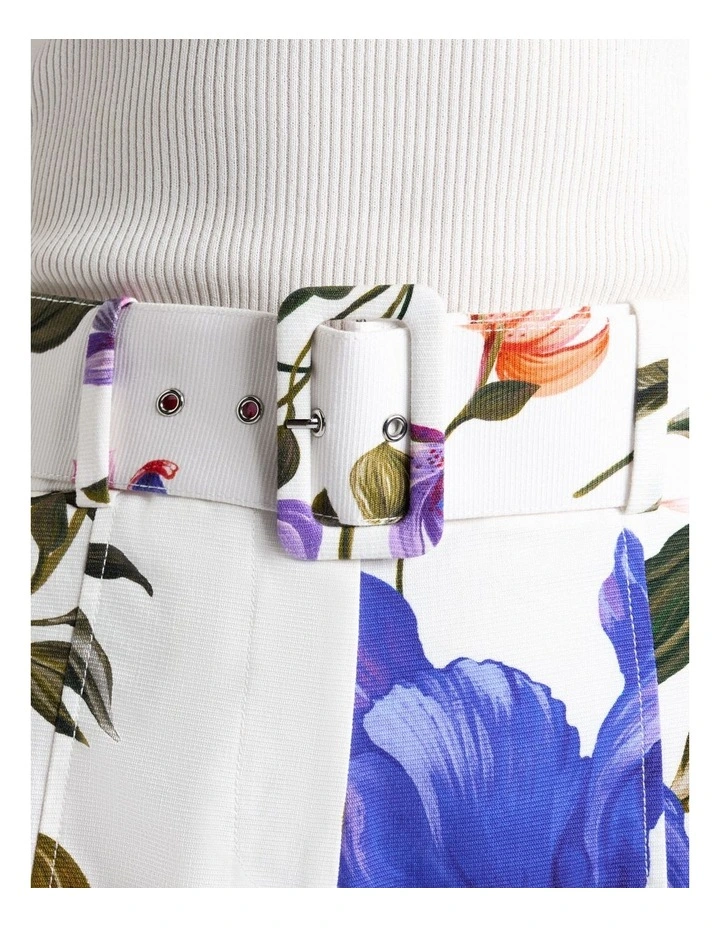 Ivory Tropical Reverie Belted Shorts in White image 4