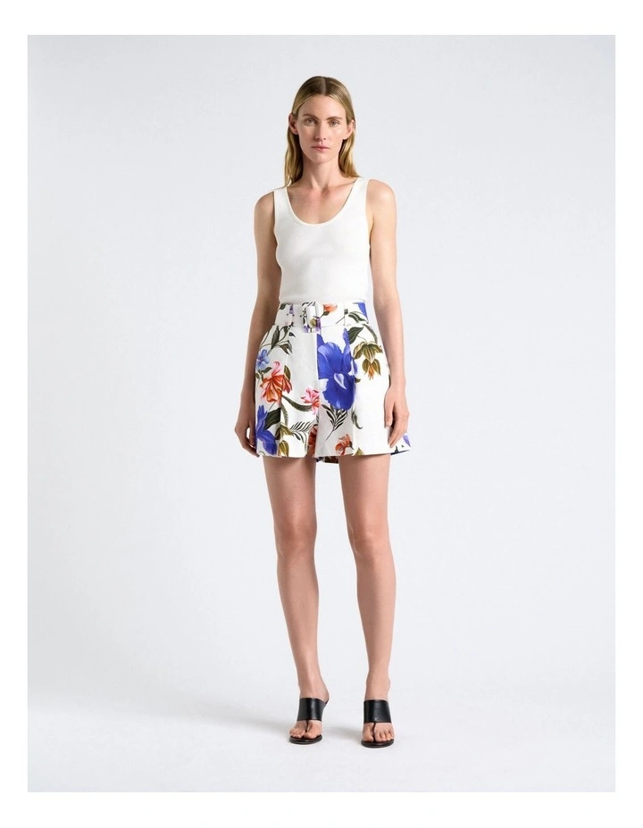 Ivory Tropical Reverie Belted Shorts in White image 5