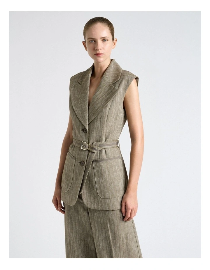 European Herringbone Longline Waistcoat in Green image 1