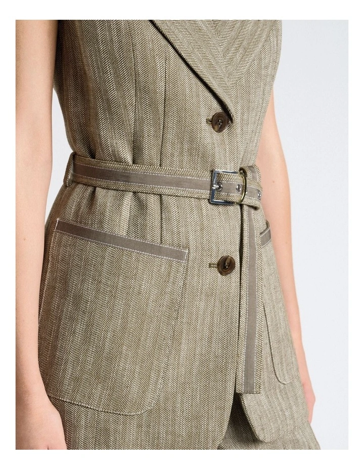 European Herringbone Longline Waistcoat in Green image 3