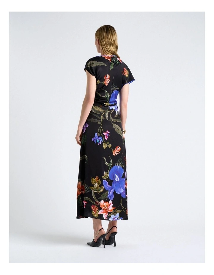 Midnight Tropical Piped Midi Dress in Black image 2