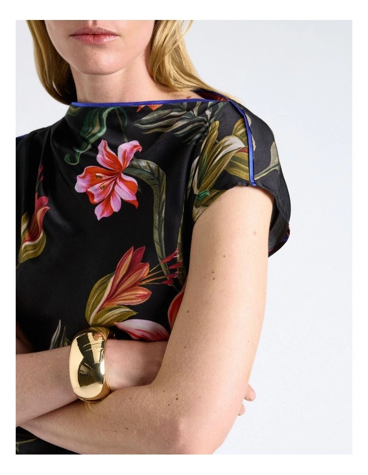 Midnight Tropical Piped Midi Dress in Black image 4