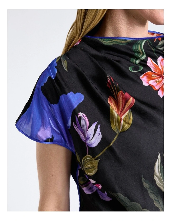 Midnight Tropical Piped Midi Dress in Black image 5