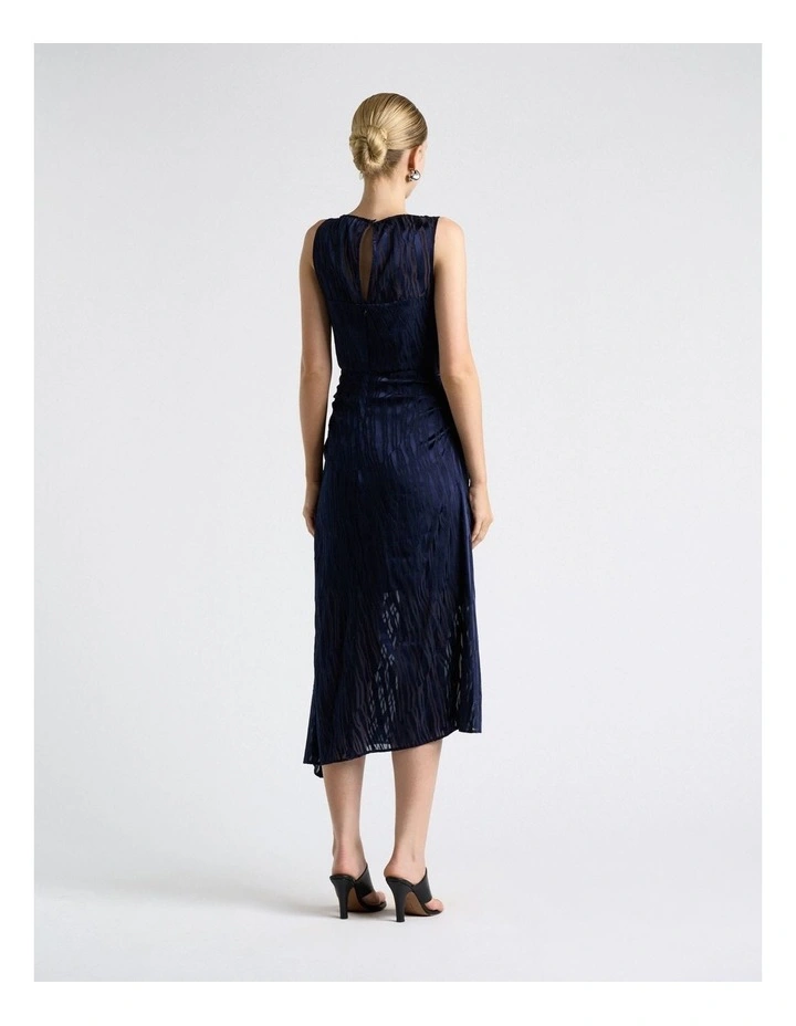 Broken Stripe Burnout Asymmetric Midi Dress in Blue image 2