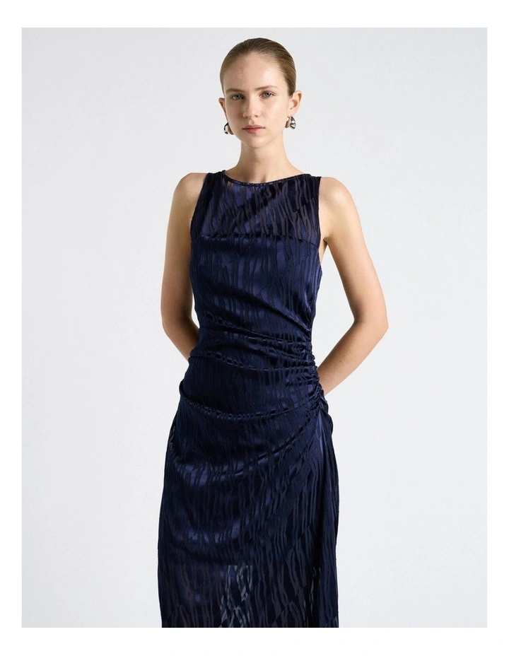 Broken Stripe Burnout Asymmetric Midi Dress in Blue image 3
