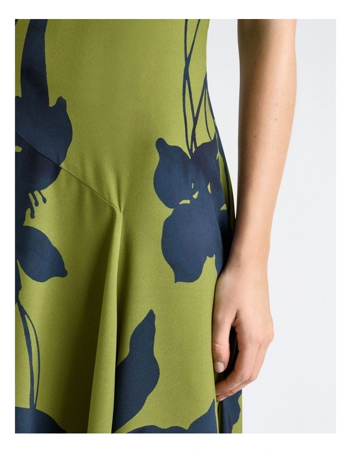 Shadow Floral Satin V-Neck Midi Dress in Green image 4