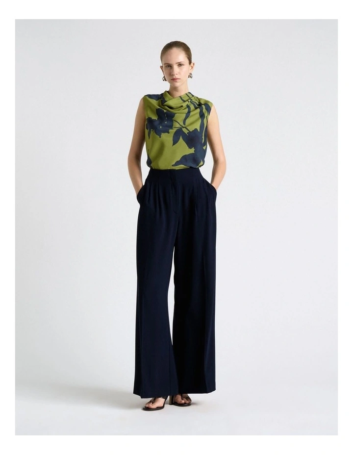 Shadow Floral Satin Cowl Neck Blouse in Green image 4