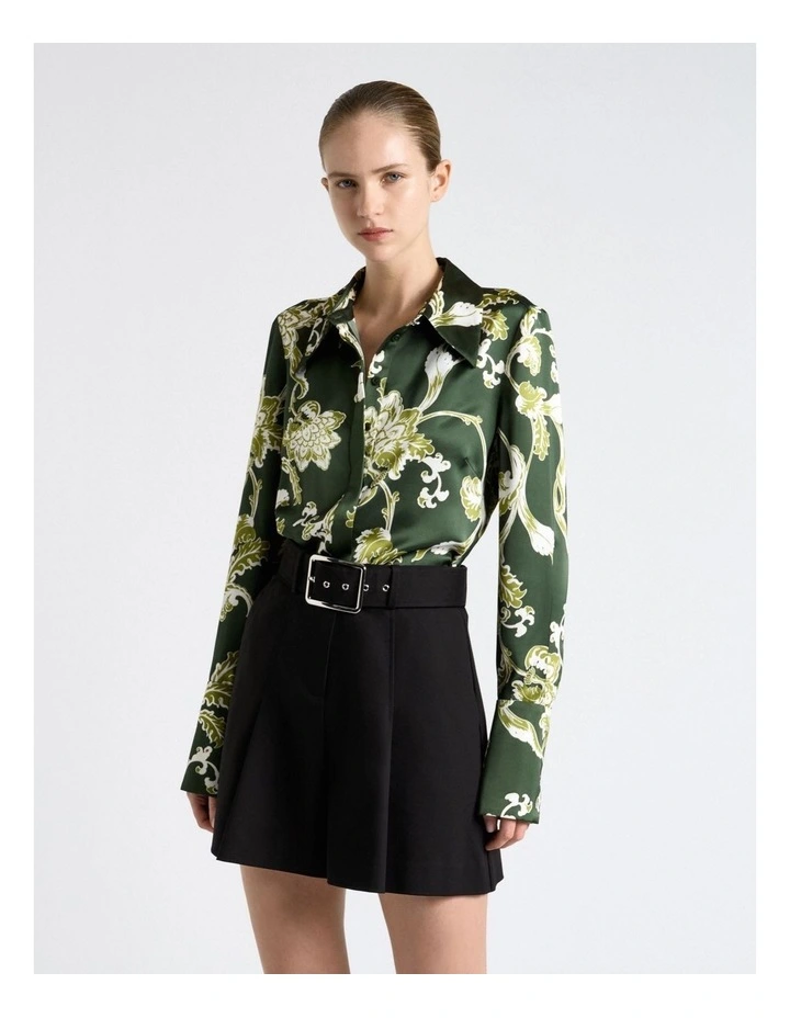 Chintz Floral Satin Shirt in Green image 1