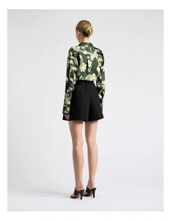 Chintz Floral Satin Shirt in Green image 2