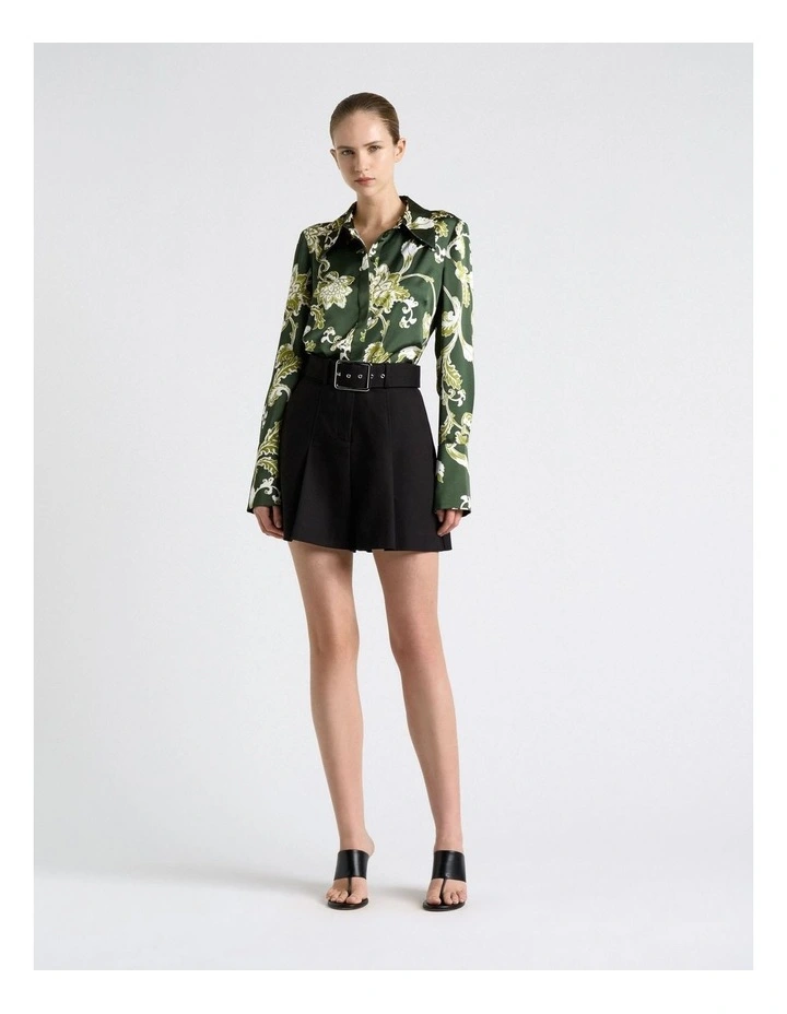 Chintz Floral Satin Shirt in Green image 4