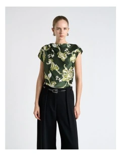 Chintz Floral Draped Top in Green