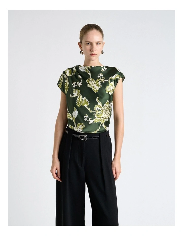 Chintz Floral Draped Top in Green image 1