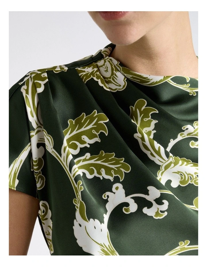 Chintz Floral Draped Midi Dress in Green image 4