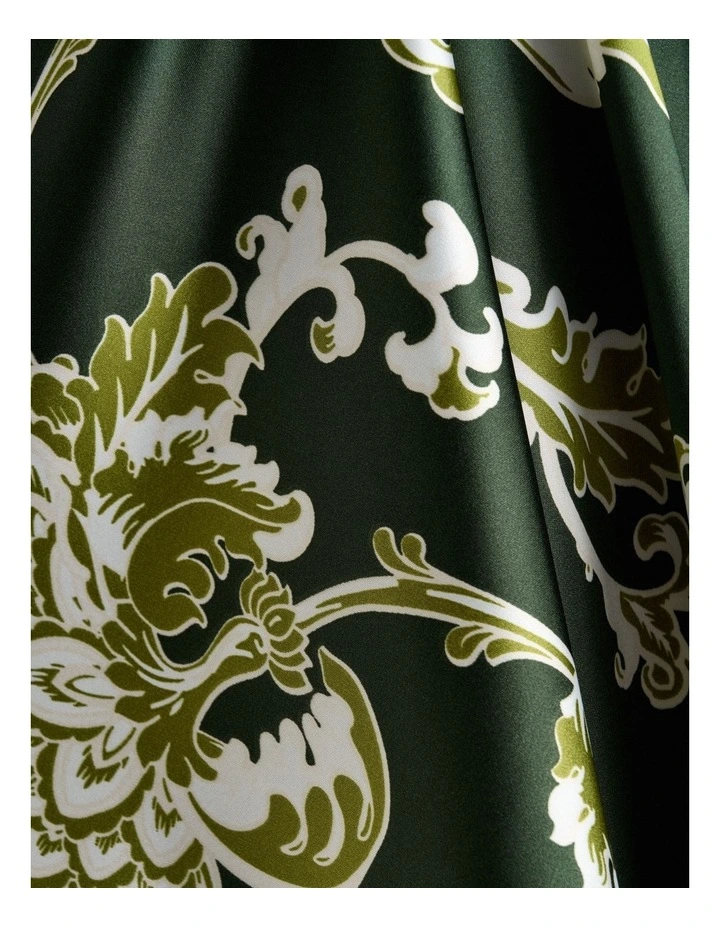 Chintz Floral Draped Midi Dress in Green image 5