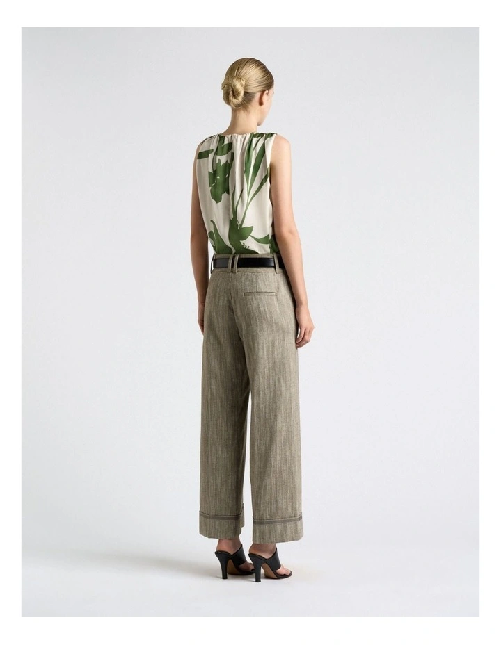 Shadow Floral Satin Gathered Neck Top in Cream image 2