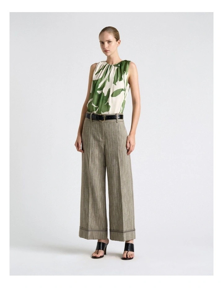 Shadow Floral Satin Gathered Neck Top in Cream image 4