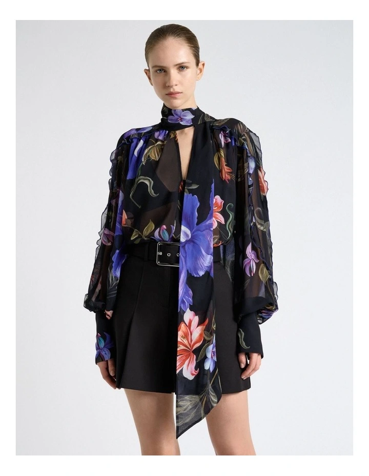Midnight Tropical Georgette Blouse in Black image 1