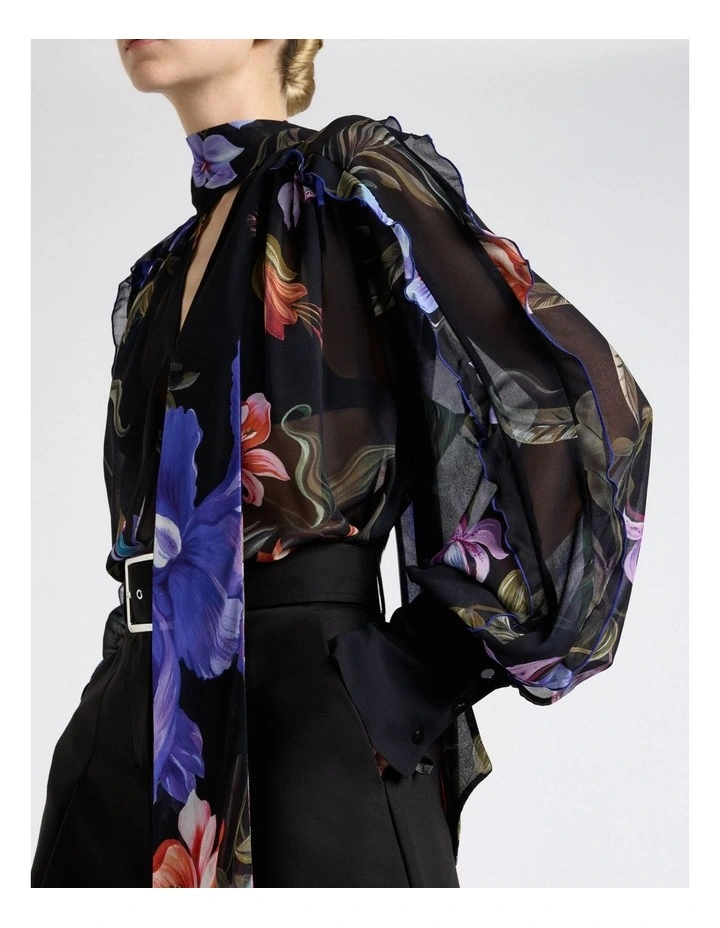 Midnight Tropical Georgette Blouse in Black image 3