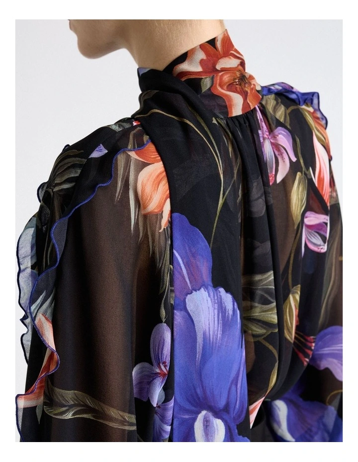 Midnight Tropical Georgette Blouse in Black image 4