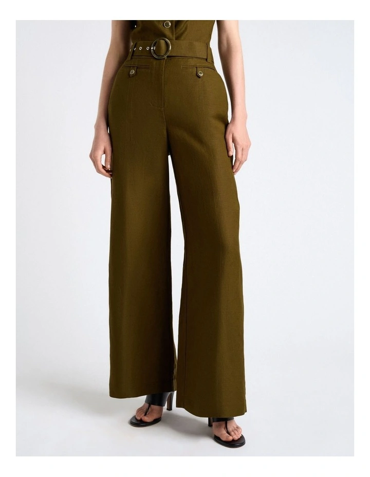 Linen Blend High Waisted Pant in Green image 1